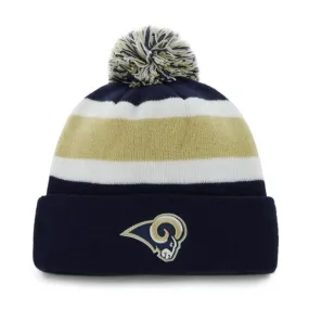 Los Angeles Rams 47 Brand Tri-Tone Breakaway Knit Cuffed Poofball Beanie Hat Cap