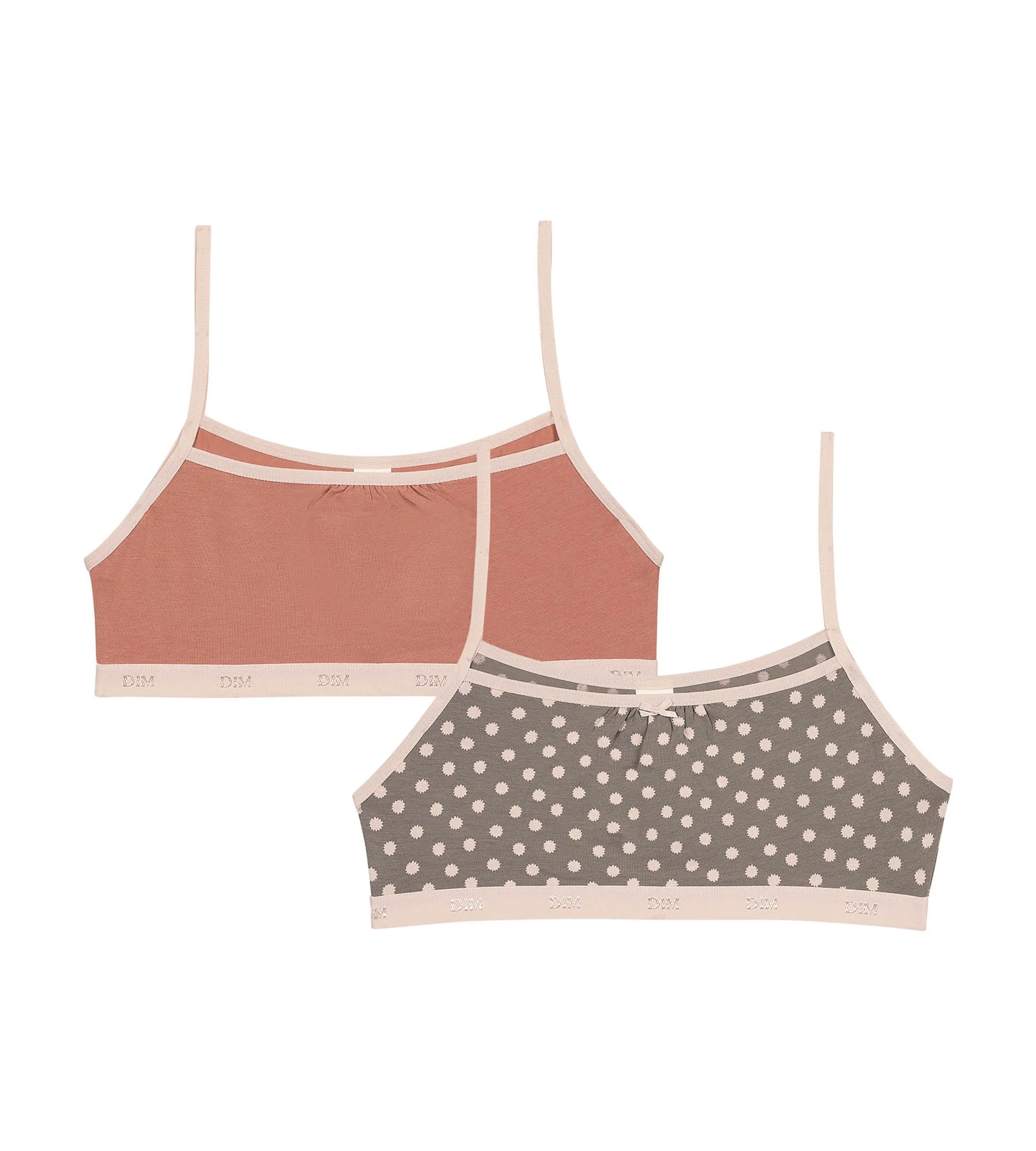 Lot de 2 brassières fille en coton stretch Rose motif pois Les Pockets