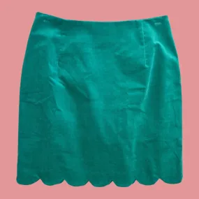 Louche Alicja Green Scalloped Hem Babycord Mini Skirt - 14