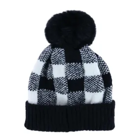 Love of Fashion Women's Knit Buffalo Plaid Winter Beanie Hat with Pom