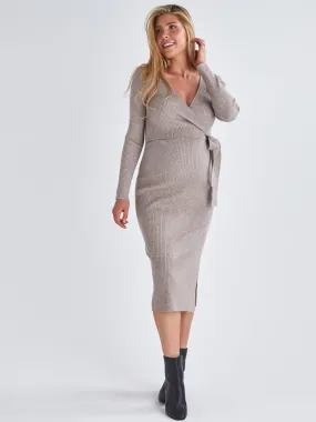 Lucille Knit Maternity Midi Dress in Taupe