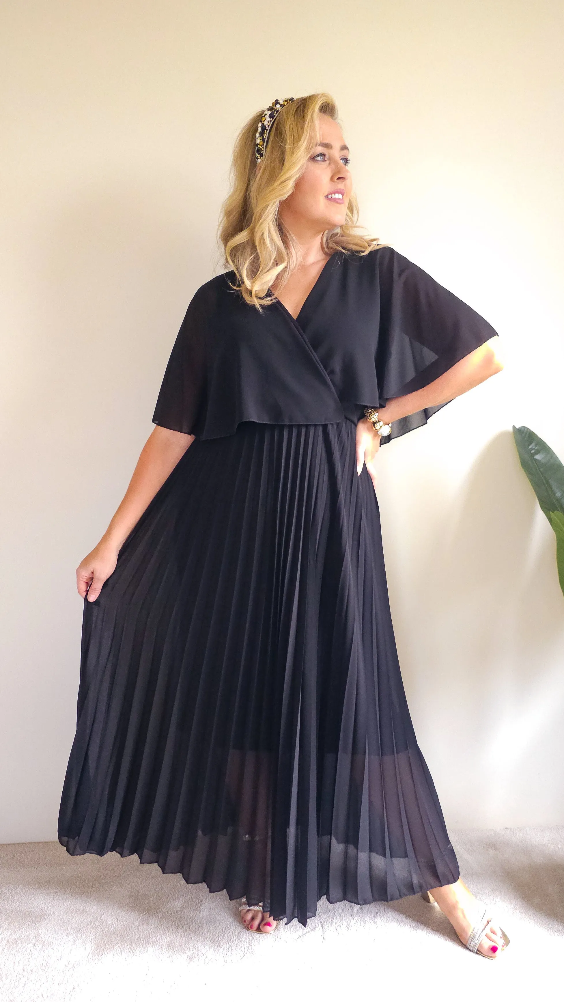 Mabel Cape Dress- Black