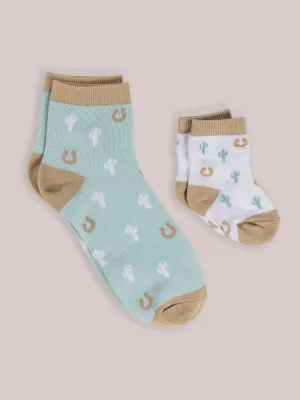 Mama & Me Matching Socks Set - Howdy Partner Blue