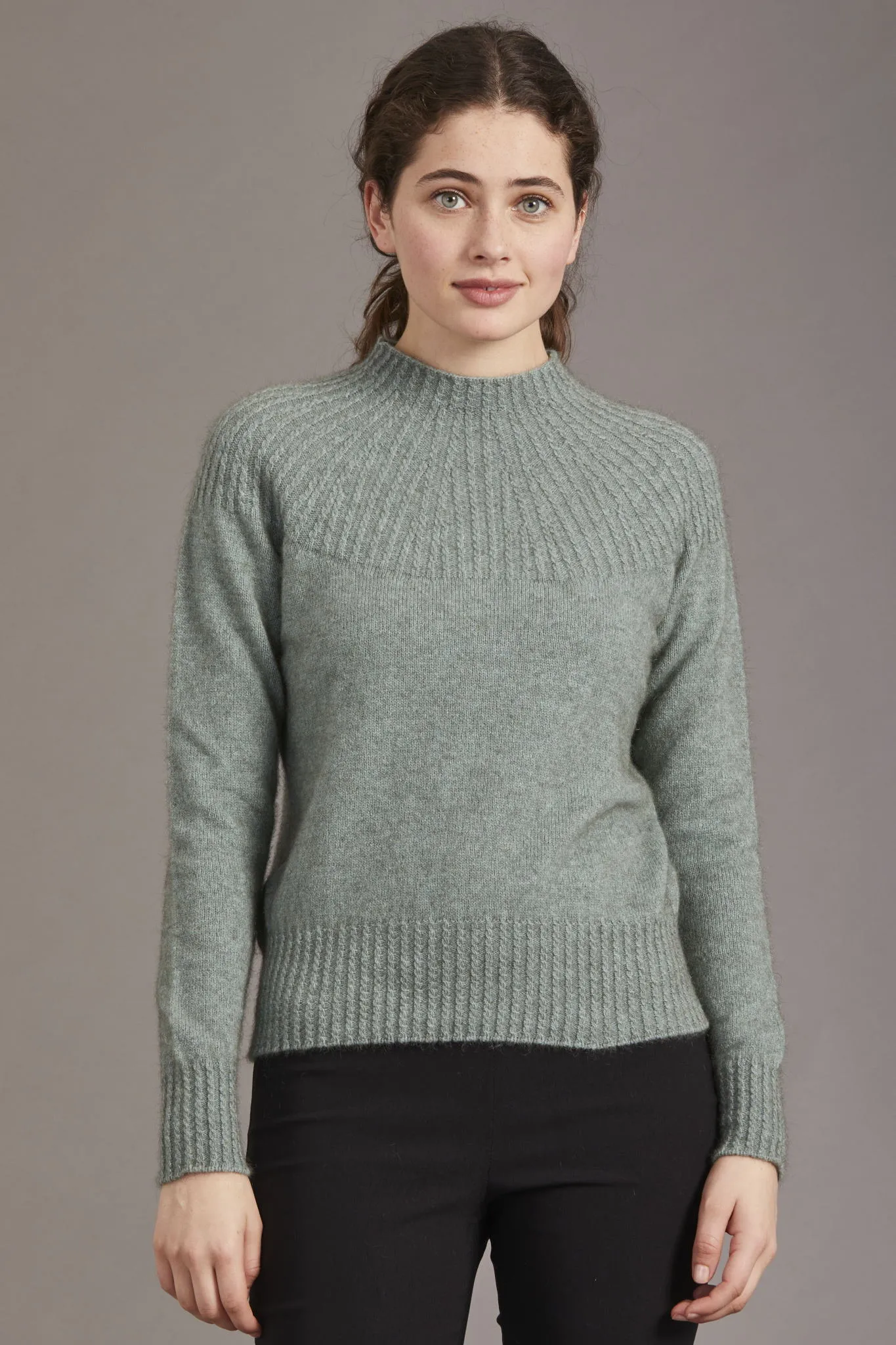 McDonald - Yoke Neck Cable Jersey in Merino Wool and Possum Fur