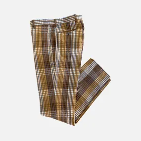 Men’s Brown Searsucker Pants - Flat Front, 100% Cotton