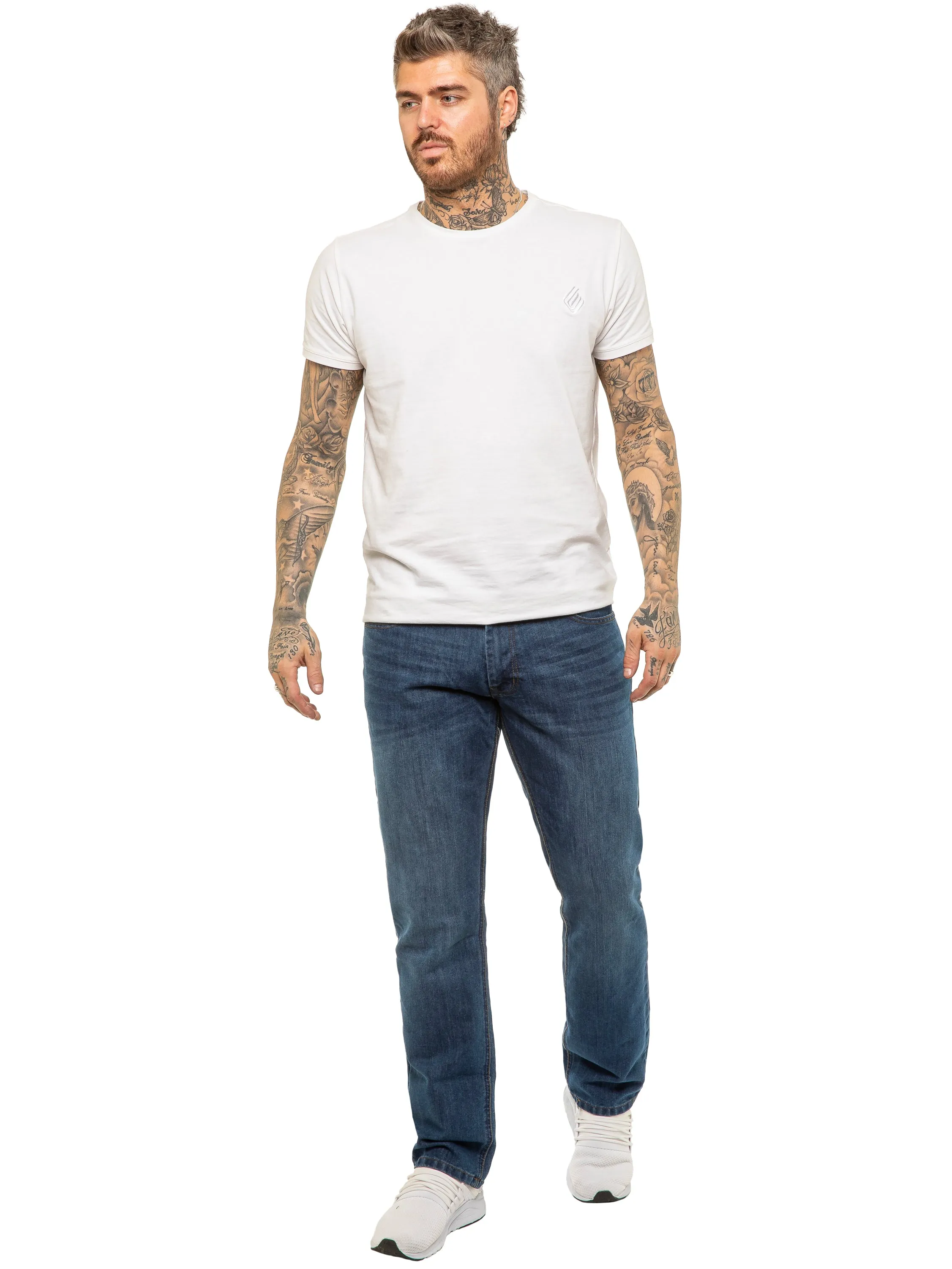 Mens Designer Blue Regular Tapered Fit Denim Jeans | Enzo Designer Menswear