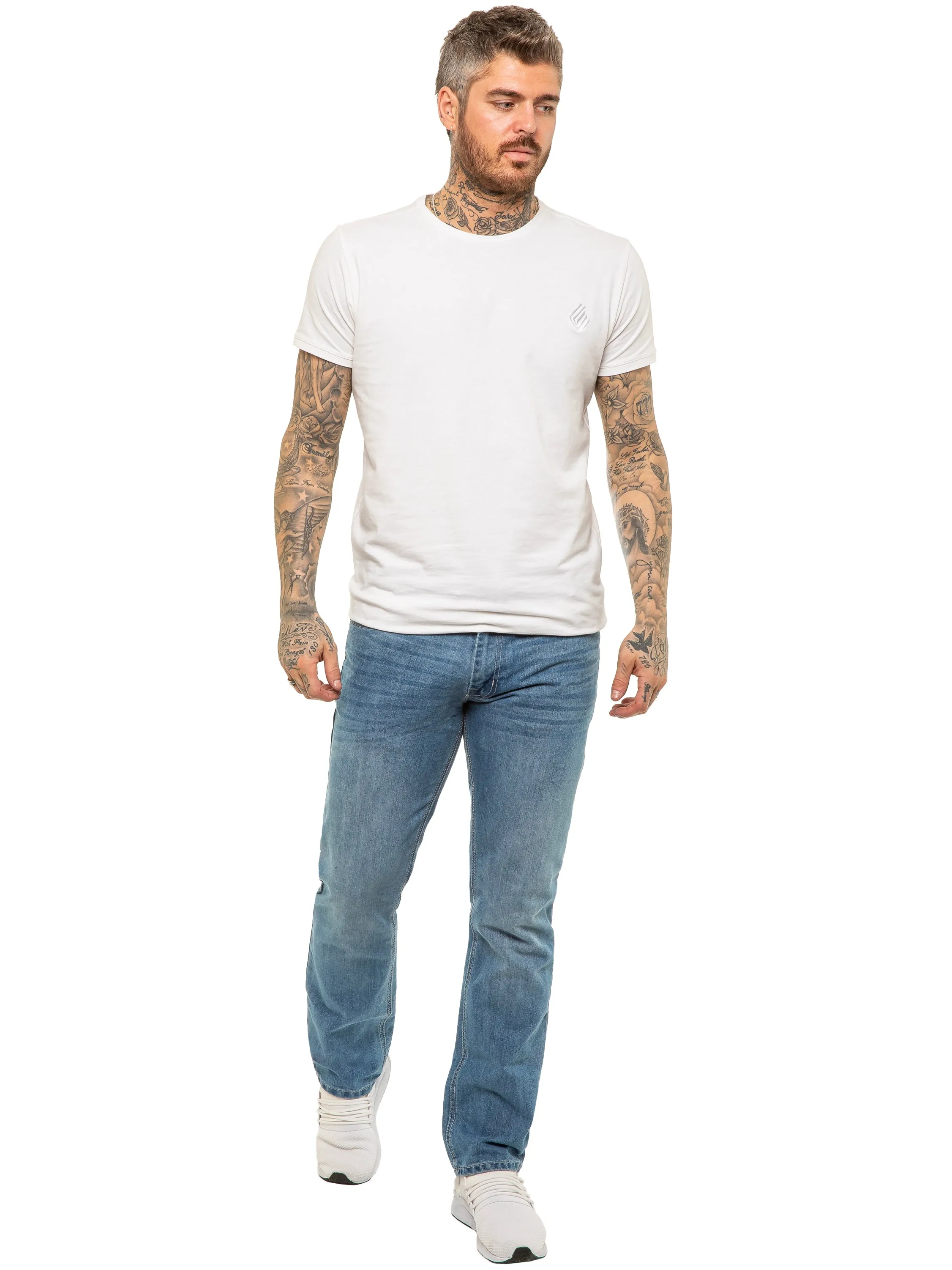 Mens Designer Blue Regular Tapered Fit Denim Jeans | Enzo Designer Menswear