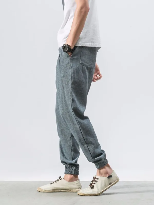 Men's Linen Pants Fashion Haren Pants Drawstring Pants