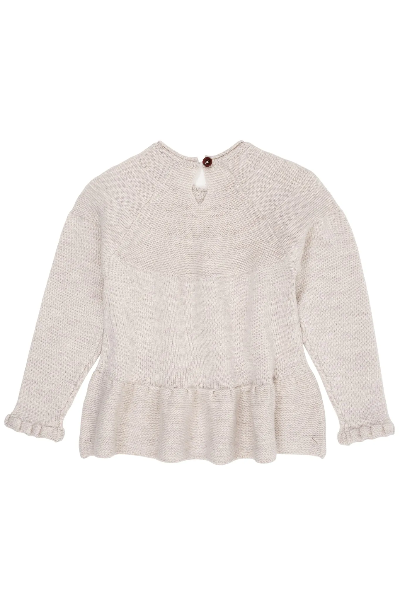 MERINO KNIT BLOUSE WITH FRILL - PALE CREAM MELANGE