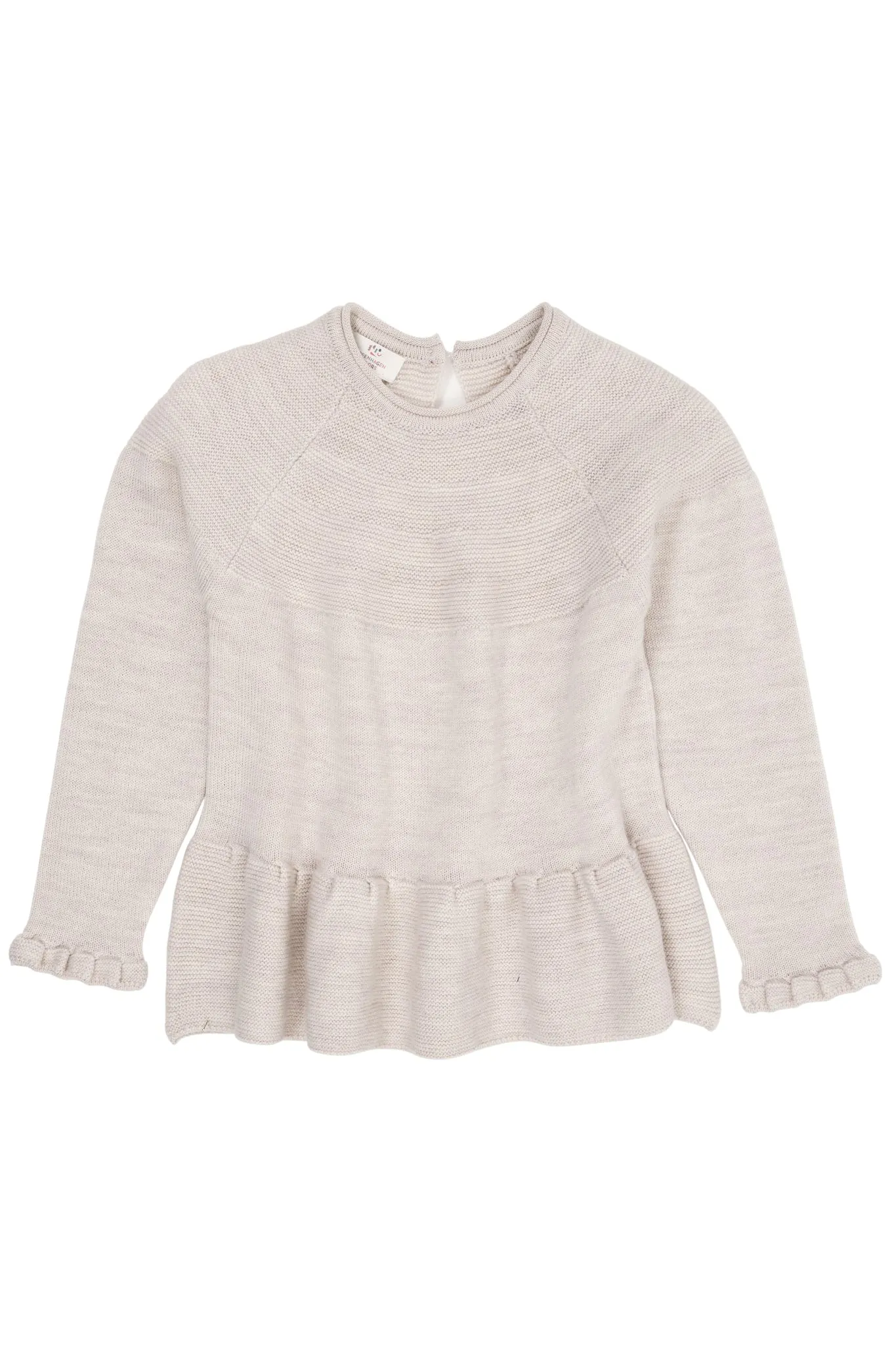 MERINO KNIT BLOUSE WITH FRILL - PALE CREAM MELANGE