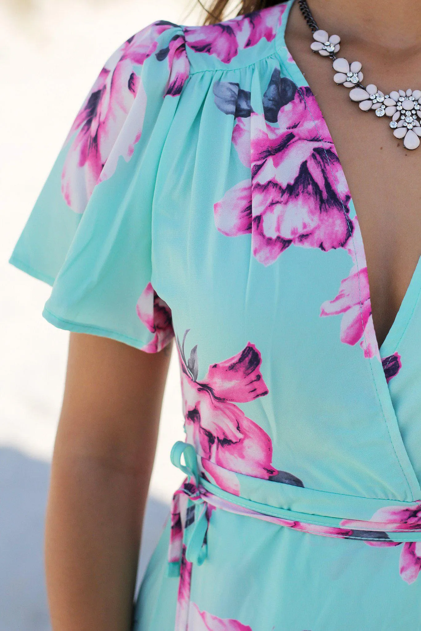 Mint Floral Wrap Maxi Dress