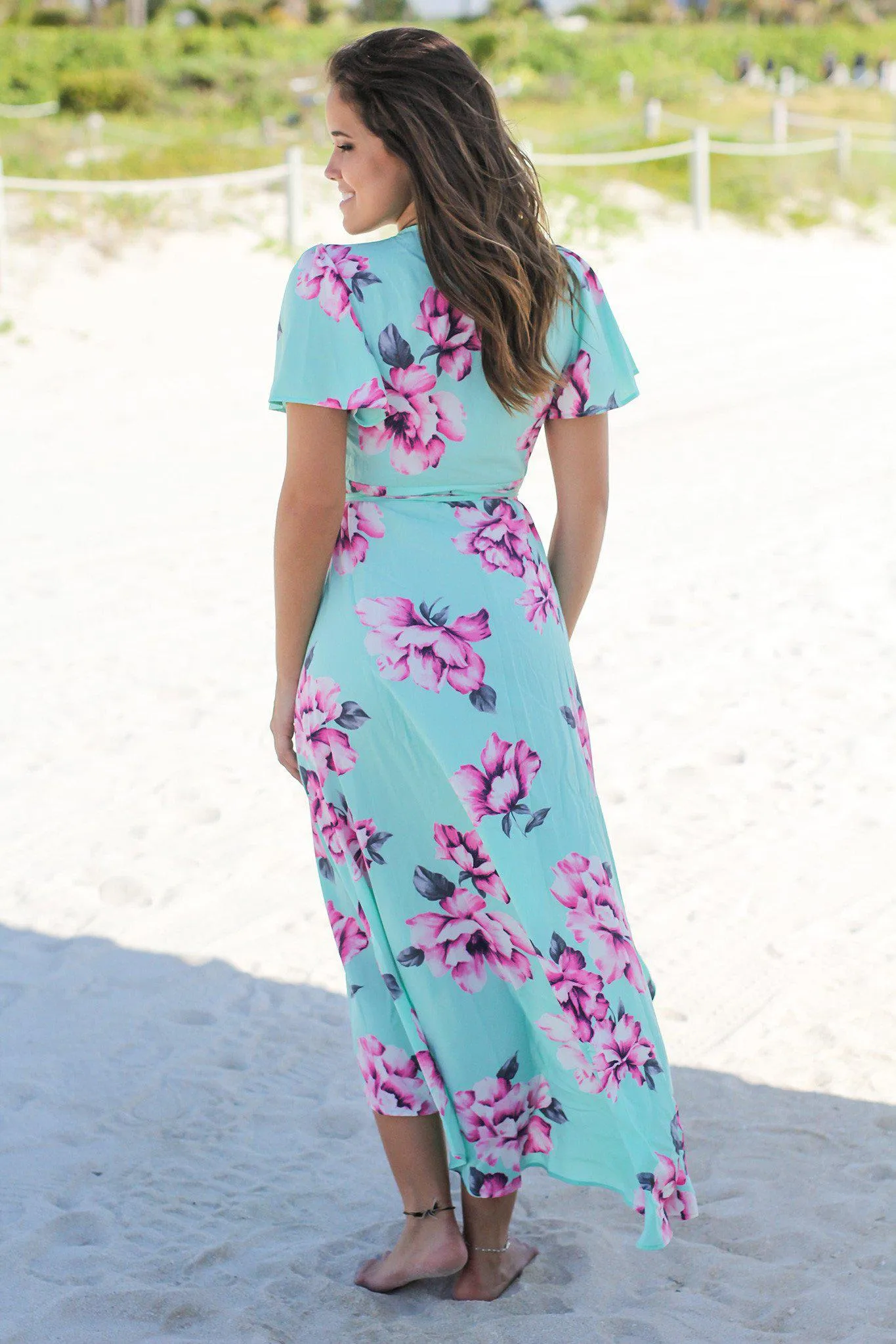 Mint Floral Wrap Maxi Dress