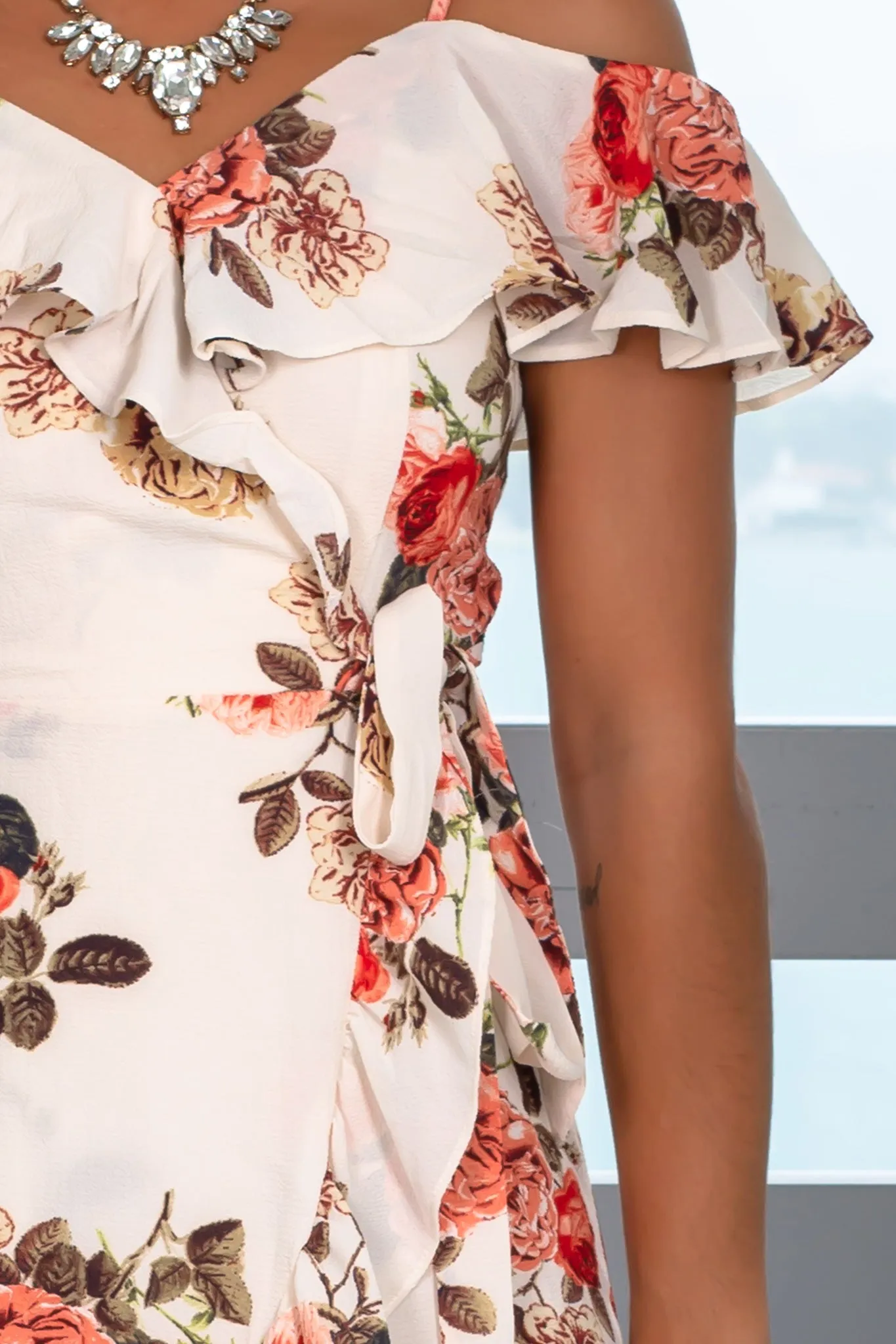 Natural Floral Wrap Dress