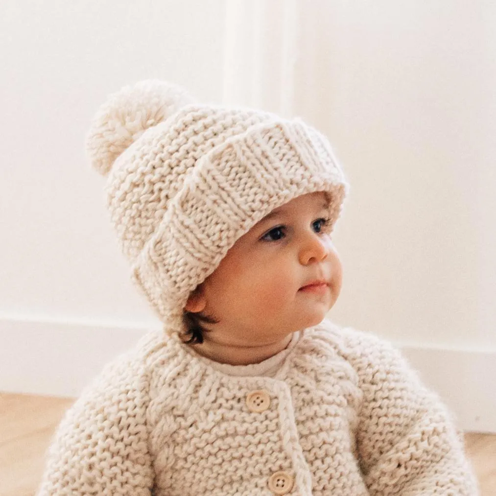 Natural Garter Stitch Beanie Hat for Babies and Toddlers