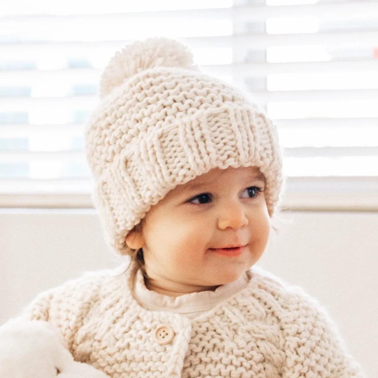 Natural Garter Stitch Beanie Hat for Babies and Toddlers