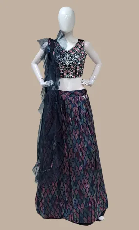 Navy Printed Choli Set