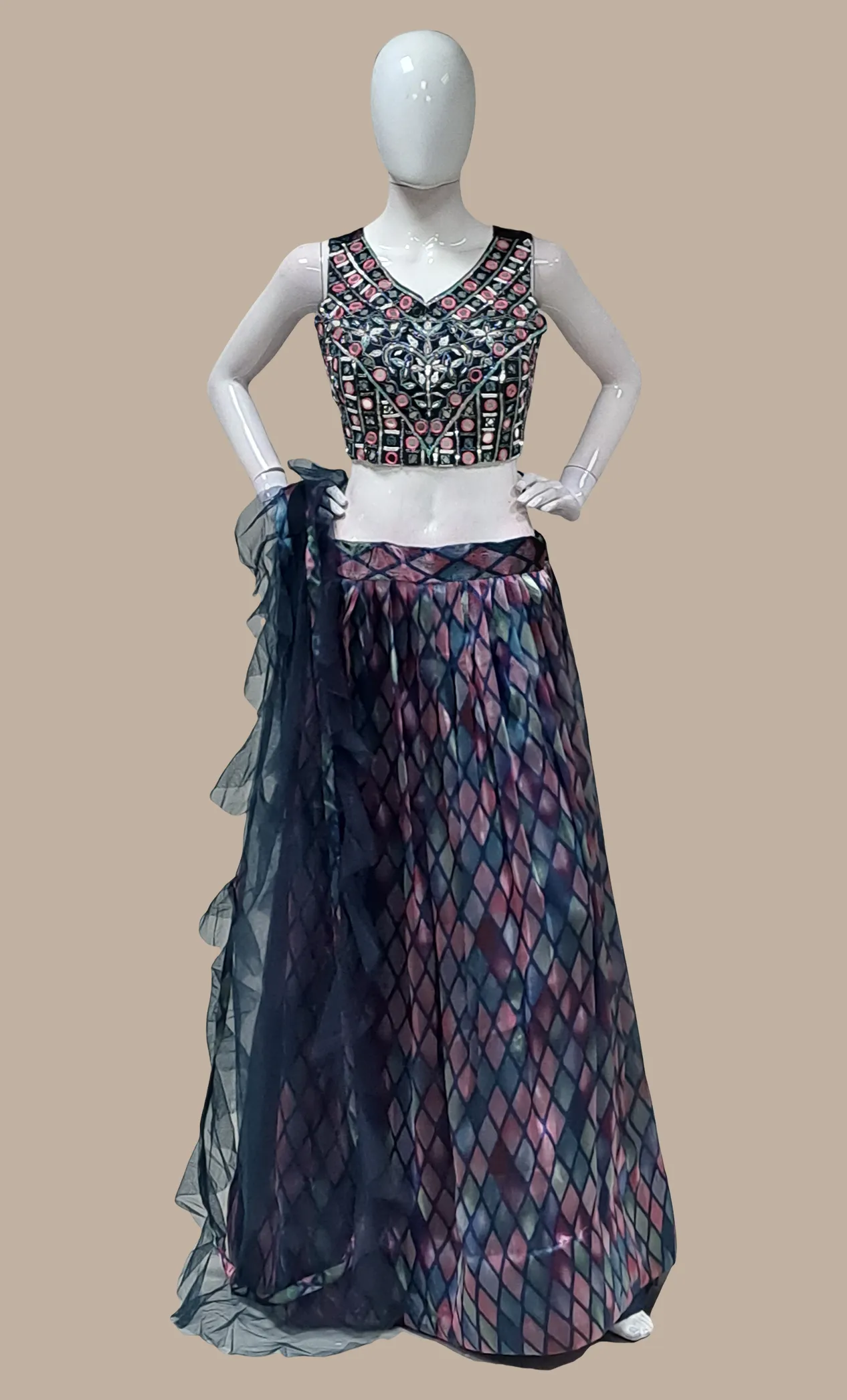 Navy Printed Choli Set