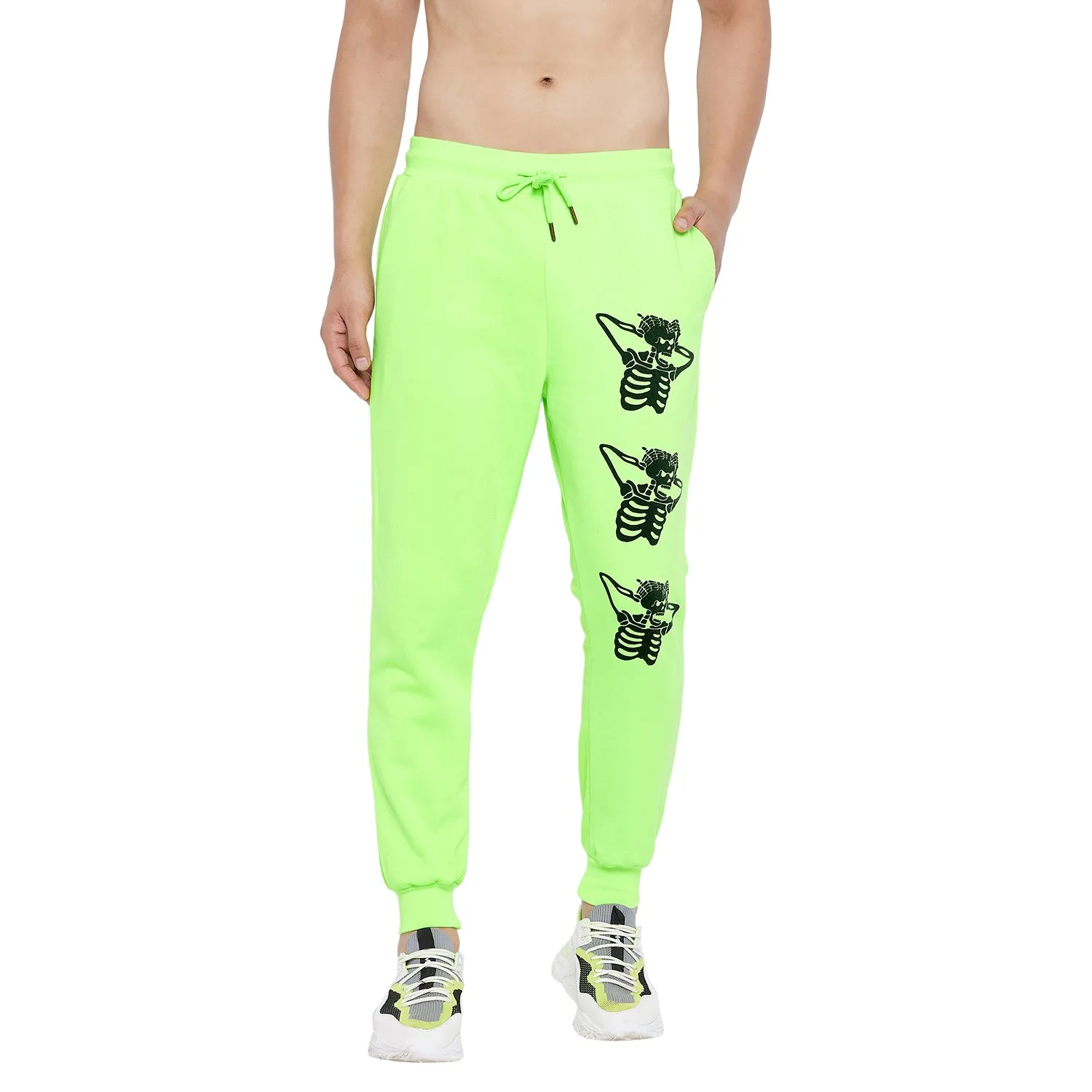 Neon Green Skeleton Print Oversized Sweatpants