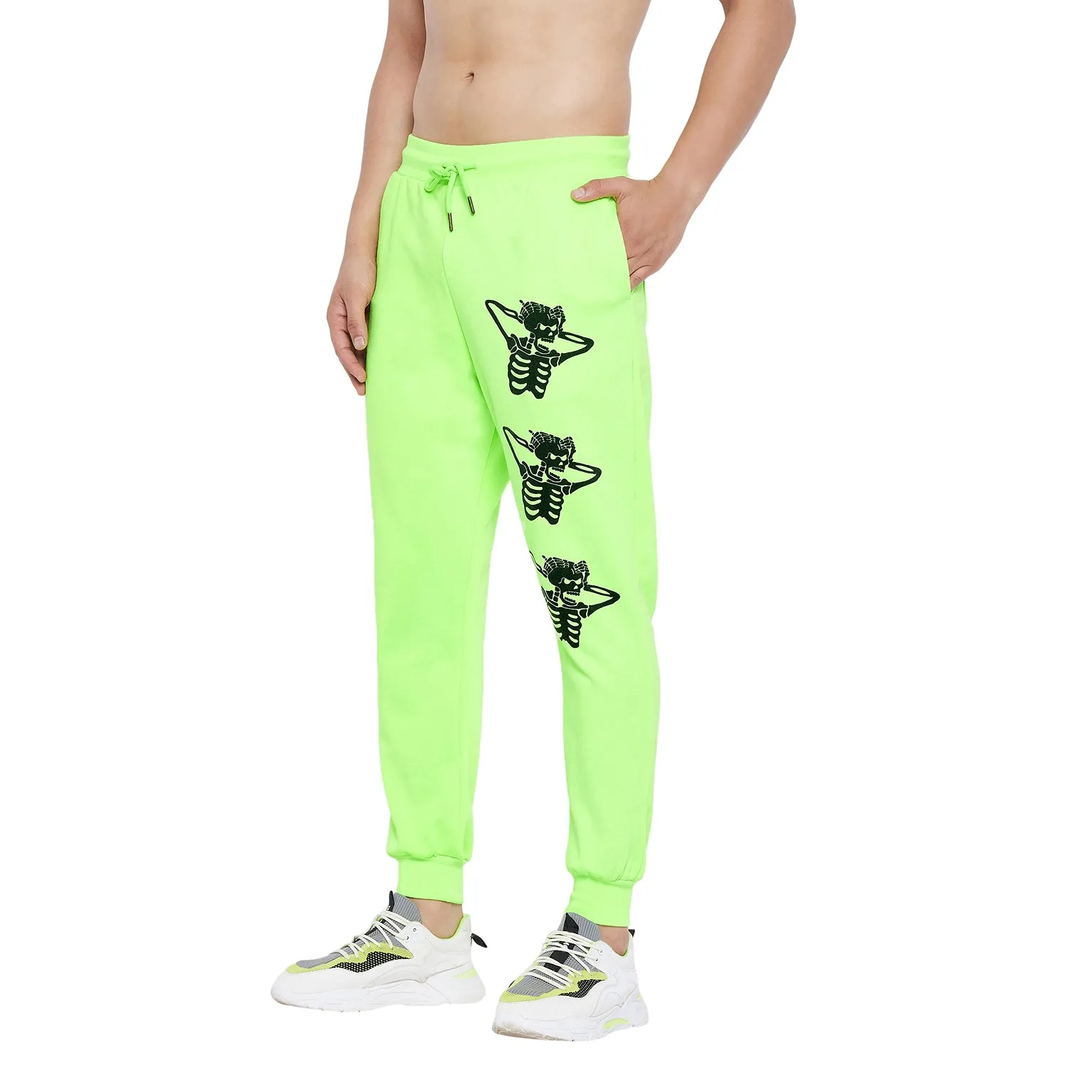 Neon Green Skeleton Print Oversized Sweatpants