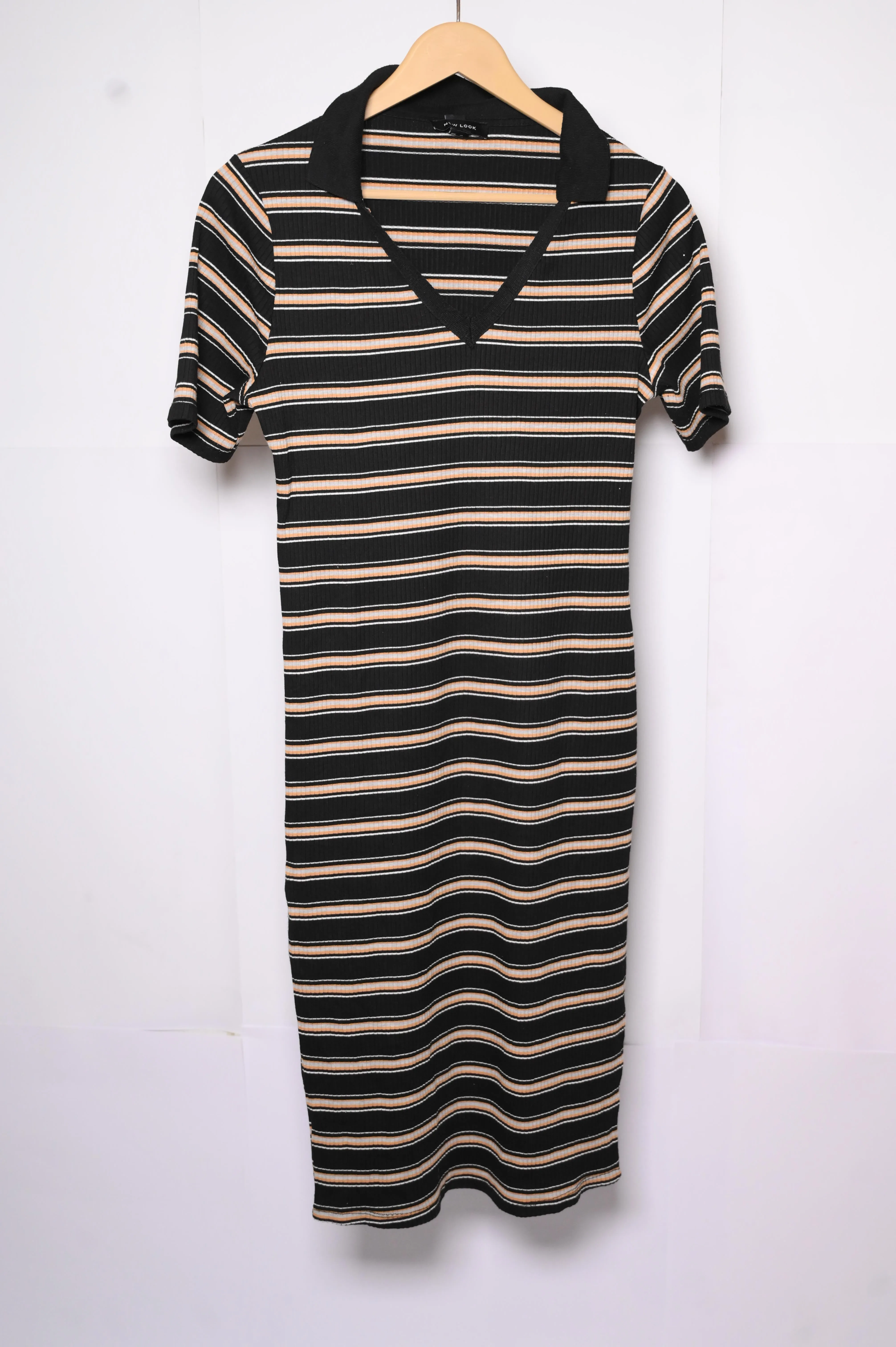 New Look Black, White, and Orange Bodycon Dress - Small