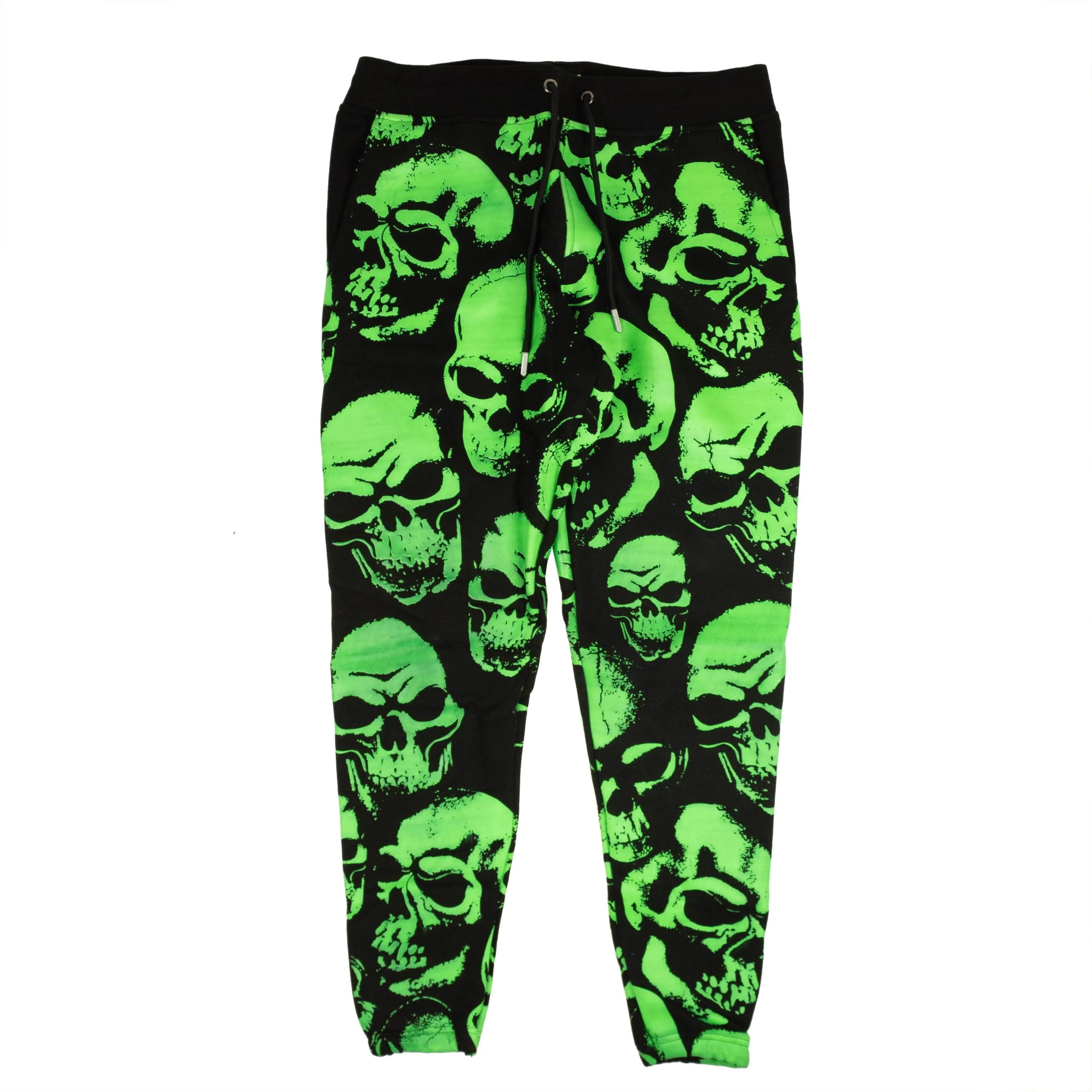 NEW PSYCHWORLD Black & Green Skull Jogger Sweatpants Size L