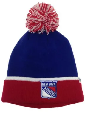 New York Rangers 47 Brand Blue Red Baraka Knit Cuffed Poofball Beanie Hat Cap