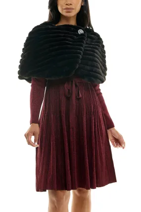 Nina Leonard Wrap Over Faux Fur Capelet And Crystal Closure ( Plus Size )