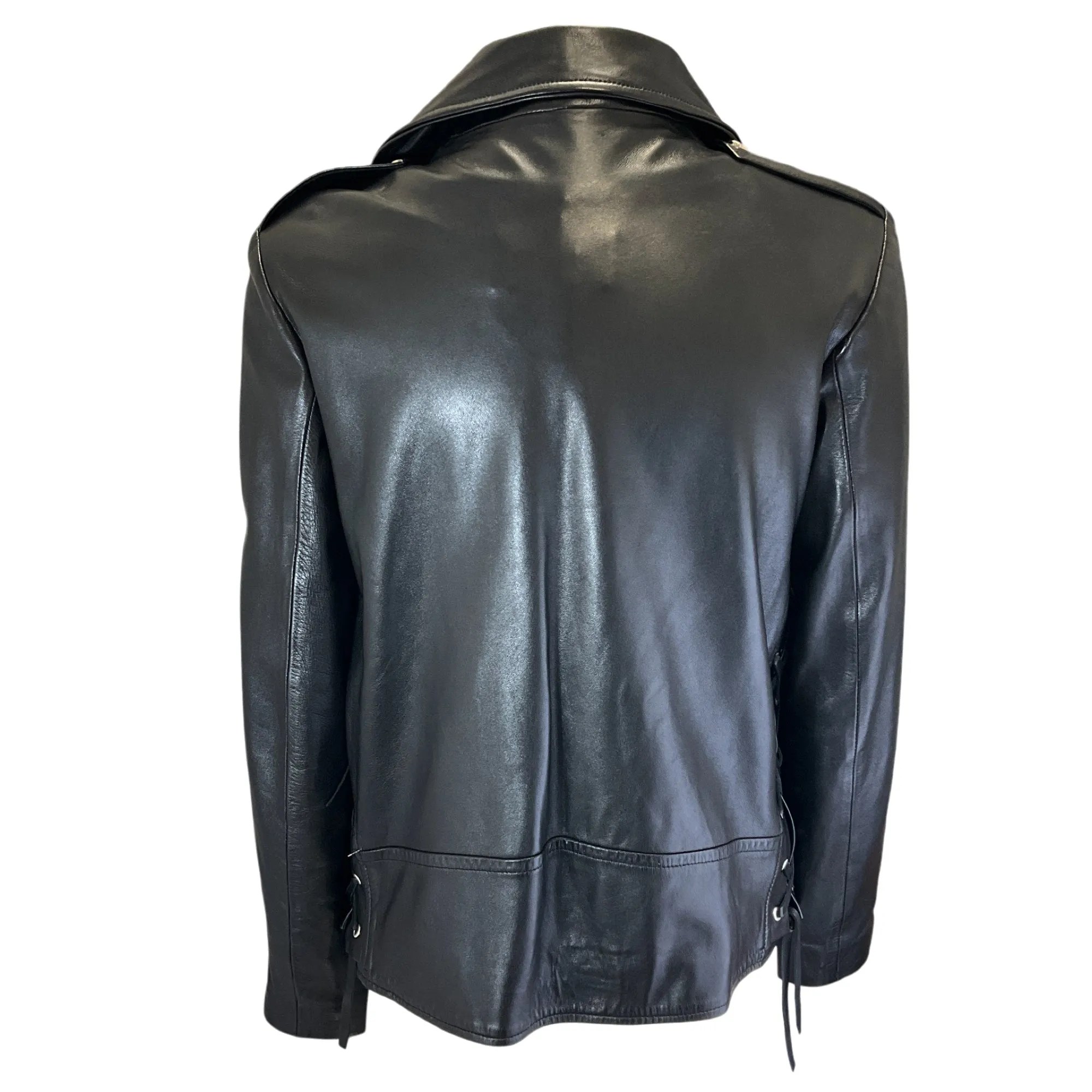 Nour Hammour Black Lambskin Leather Moto Zip Jacket