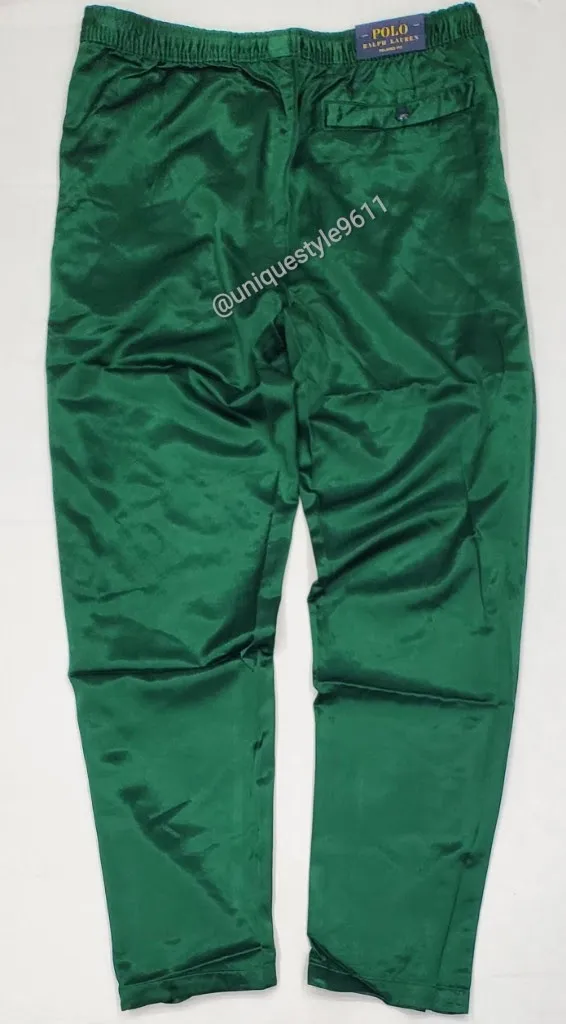 Nwt Polo Ralph Lauren Green 'P' Satin Tear Away Pants