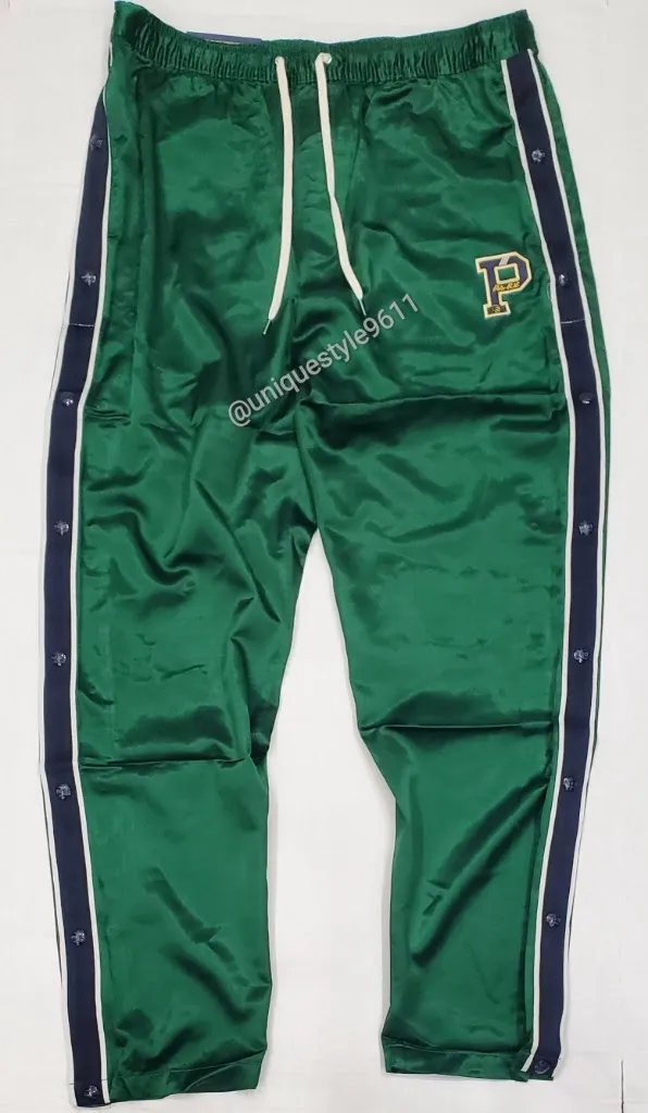 Nwt Polo Ralph Lauren Green 'P' Satin Tear Away Pants