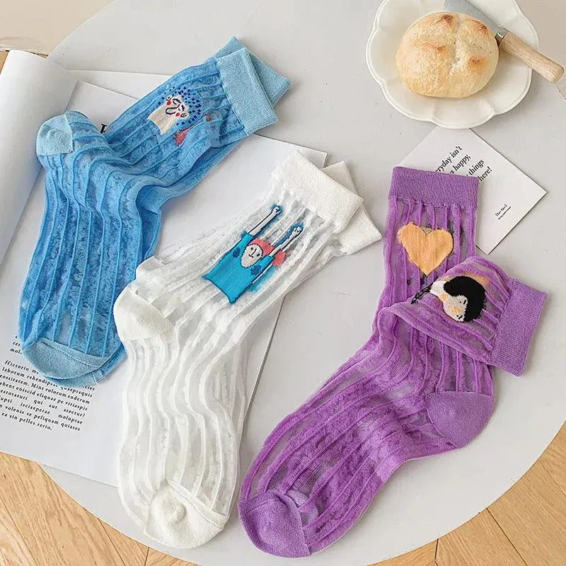 Nylon Sheer Socks with Strips | Unique Socks | Cute Socks