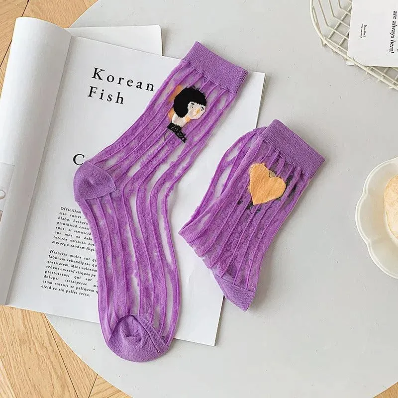 Nylon Sheer Socks with Strips | Unique Socks | Cute Socks