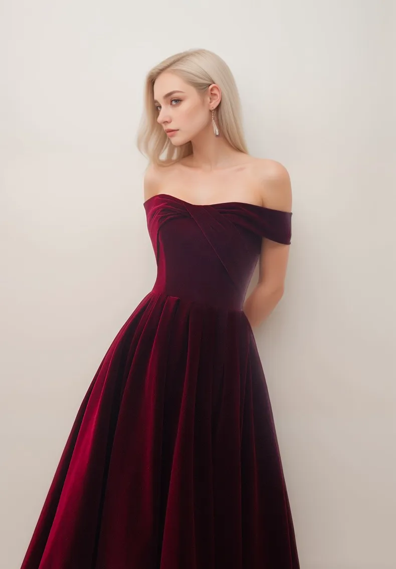 Off-the-shoulder ankle length Ball gown Velvet Dress