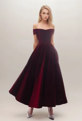 Off-the-shoulder ankle length Ball gown Velvet Dress