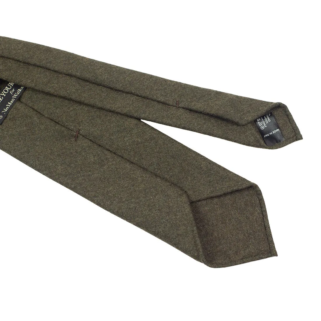 Olive wool flannel tie, hand-rolled & untipped