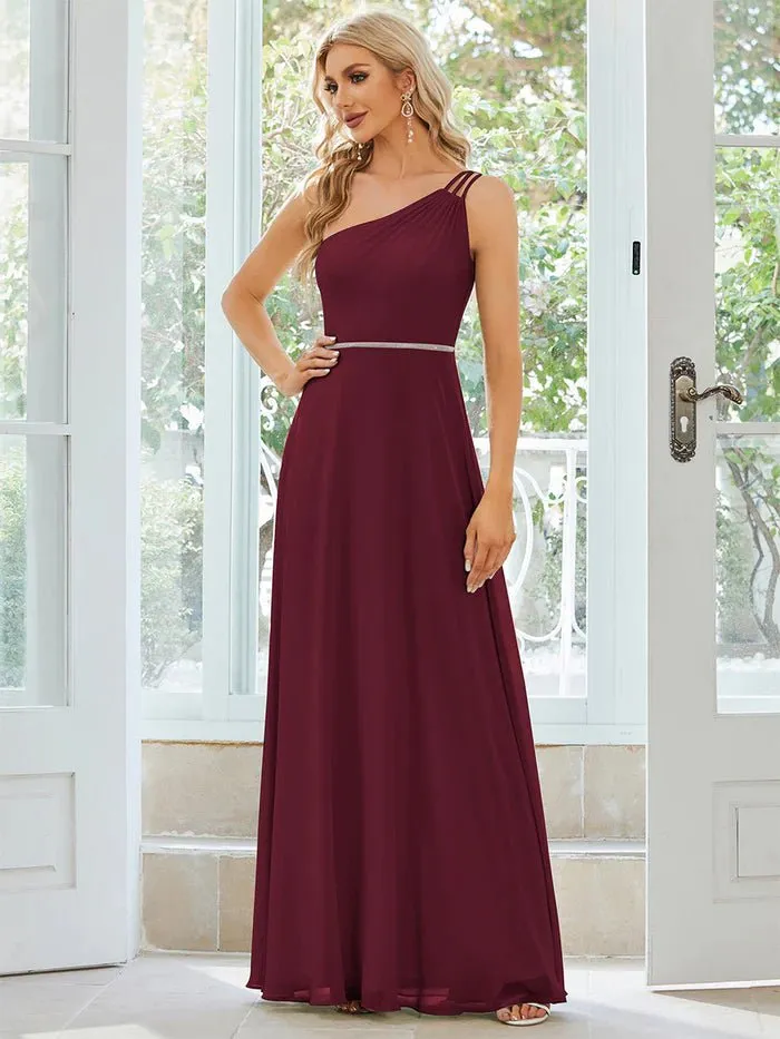 One Shoulder Beaded Chiffon Evening Dress