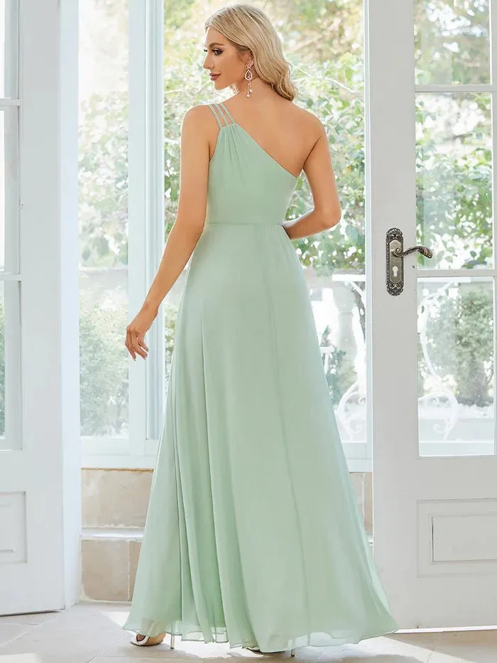 One Shoulder Beaded Chiffon Evening Dress