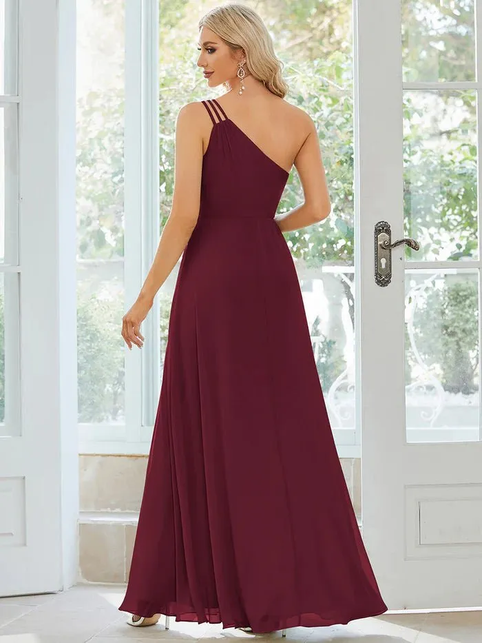 One Shoulder Beaded Chiffon Evening Dress