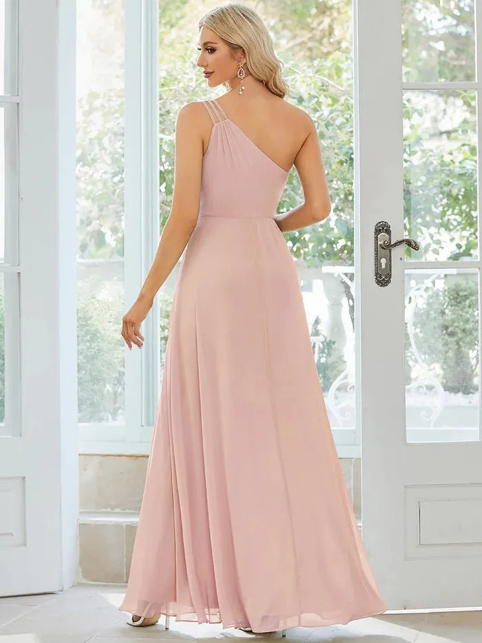 One Shoulder Beaded Chiffon Evening Dress