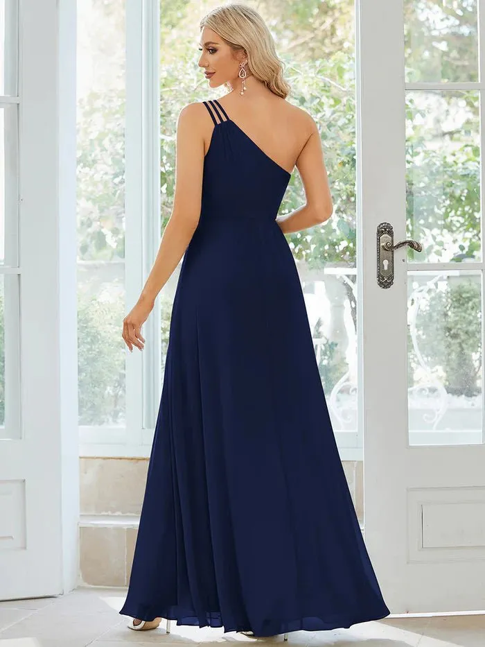 One Shoulder Beaded Chiffon Evening Dress