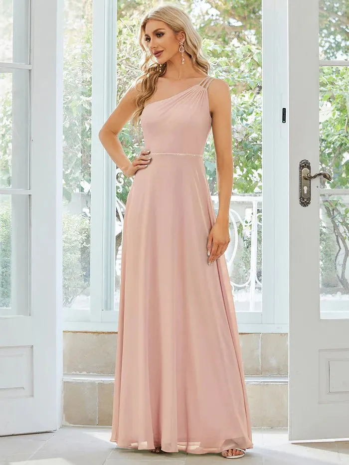 One Shoulder Beaded Chiffon Evening Dress