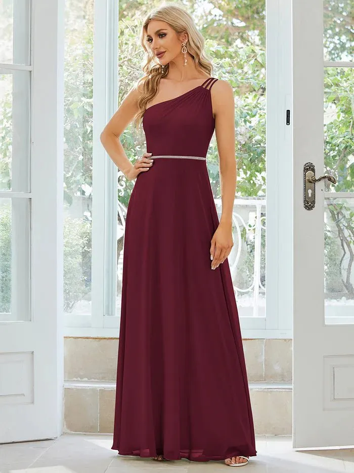 One Shoulder Beaded Chiffon Evening Dress