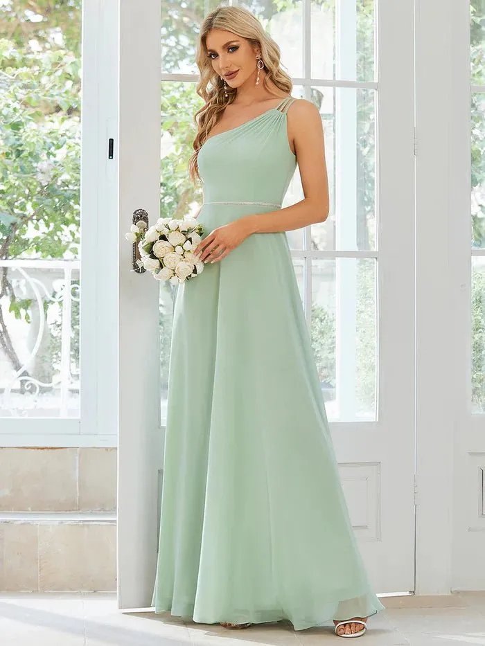 One Shoulder Beaded Chiffon Evening Dress