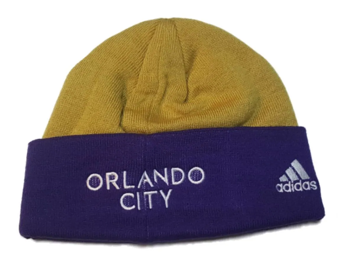 Orlando City SC Adidas Gold & Purple Acrylic Knit Cuffed Skull Beanie Hat Cap