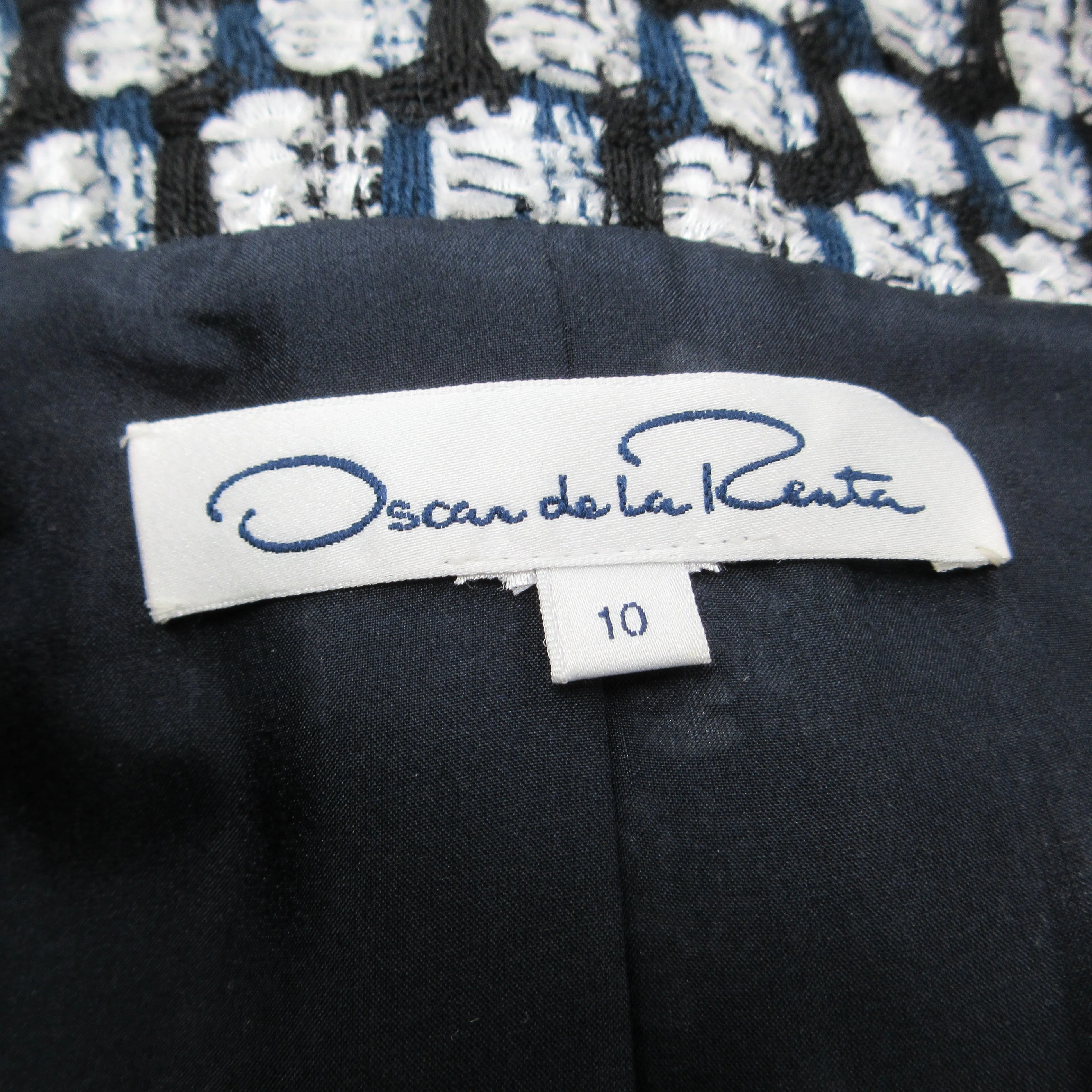 Oscar de la Renta Navy / White / Black Open Front Tweed Jacket