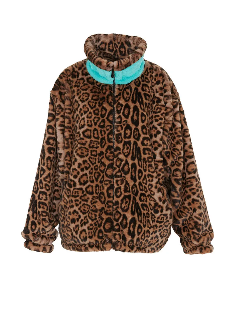 Oversized Leopard Fur Jacket