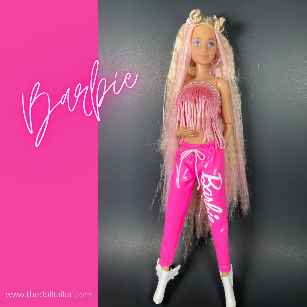 Pink pleather sweatpants for fashion doll 1.6 scale doll clothes