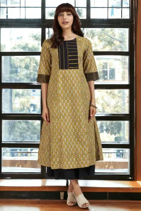 pintuck yoke kurta - sunlit floral & stripes radiance on