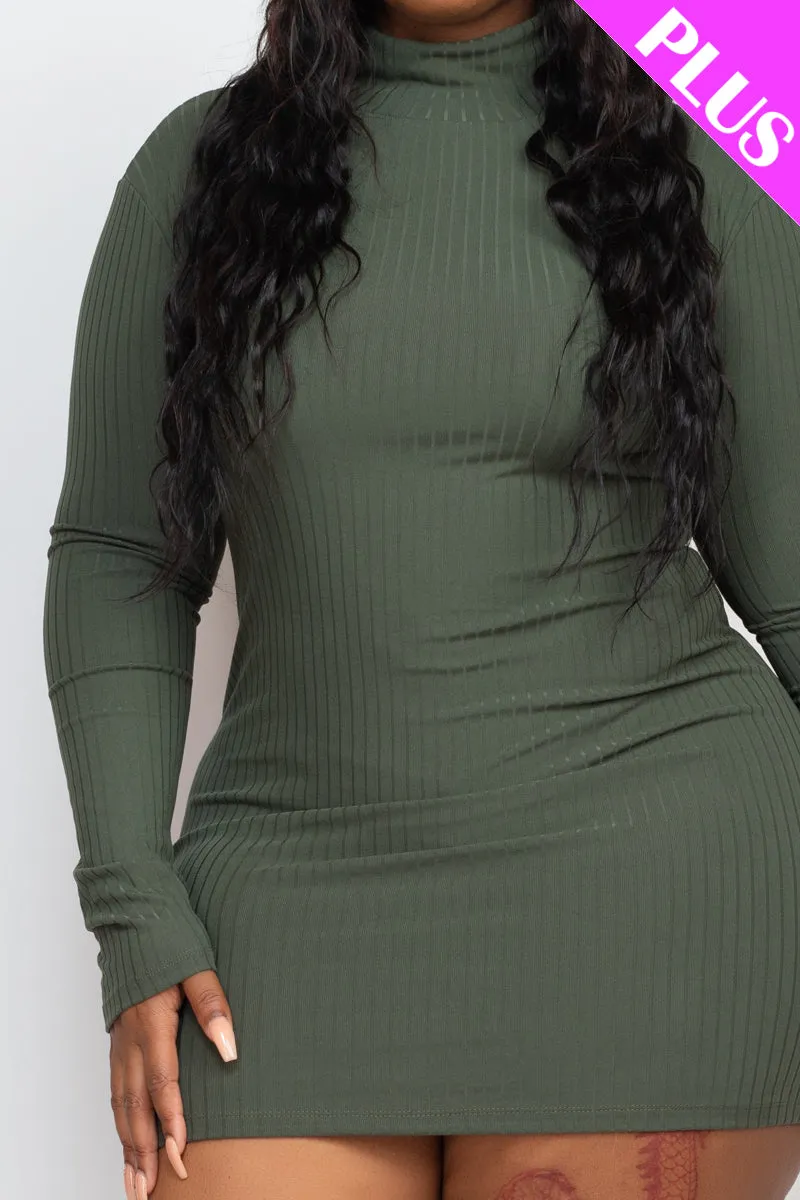 Plus Size Ribbed Long Sleeve Mock neck Mini Bodycon dress (CAPELLA)