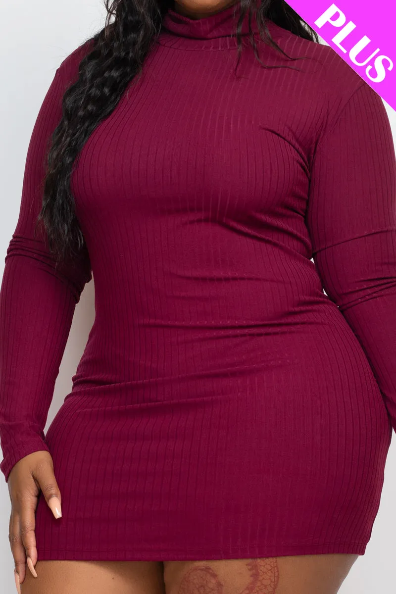 Plus Size Ribbed Long Sleeve Mock neck Mini Bodycon dress (CAPELLA)